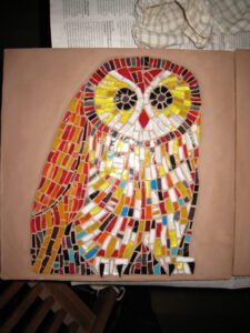 2007 - Vinca - Chouette n°3 ; joint 'cuir'; d'après une mosaïque de Josef Seger sur le Maria Franc-Hof housing development building (Vienne, Austriche)